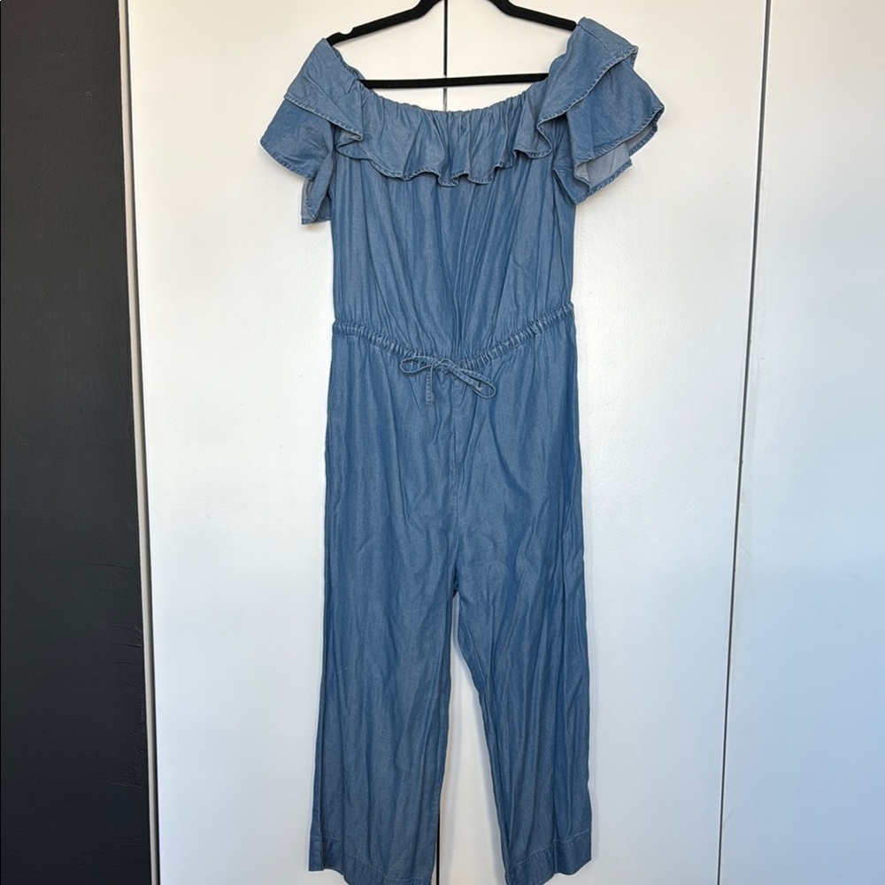 LOFT Blue Denim Off-Shoulder Jumpsuit